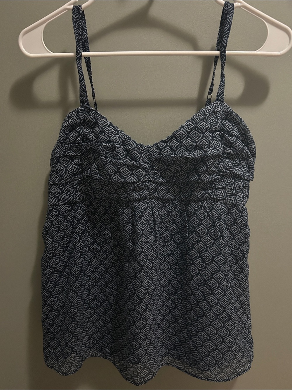 Hollister Navy and White Printed Spaghetti Strap Tank